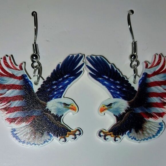 Fun American eagle acrylic 5D pendant earrings - Picture 3 of 7